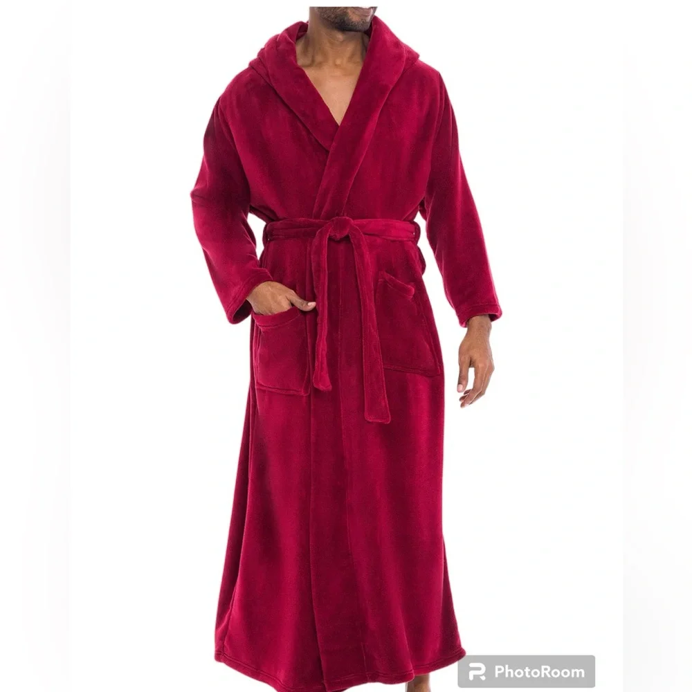 Alexander Del Rossa Soft Plush Fleece Hooded Bathrobe Full Length, Medium, NWOT